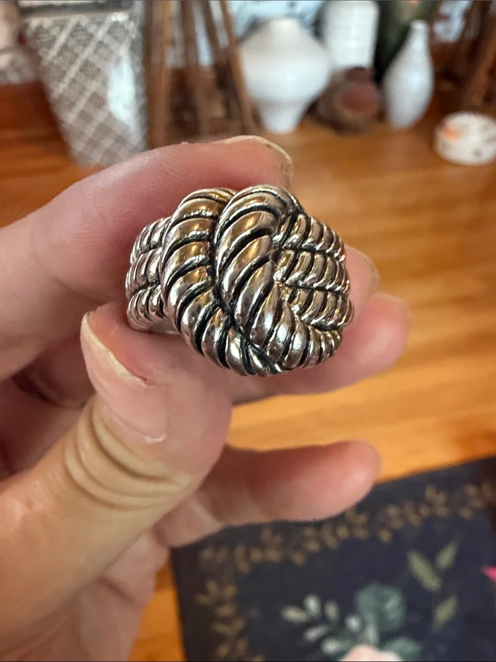 Lia Sophia Silver Knotted Statement Ring Size 9